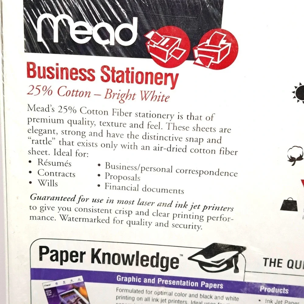 Mead Business Stationery Paper 25 Percent Cotton Bright White 100 Sheets 8.5x11